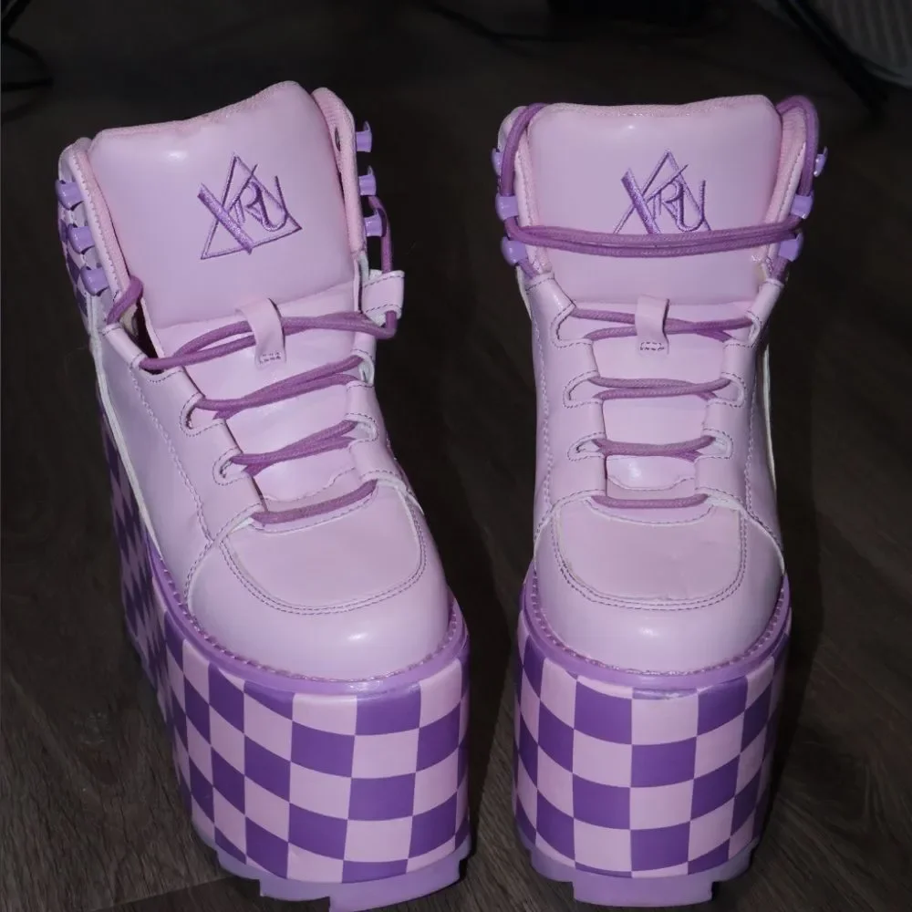 PINK/LAVENDER QOZMO CHECKERPLATFORM SNEAKERS womens 5 - Picture 9 of 12